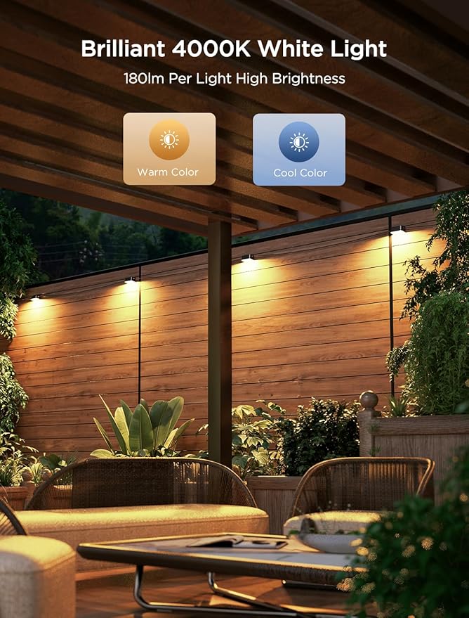 Govee 72ft RGBIC Outdoor Deck Lights, 4000K White Light, IP65 Smart Lights | 60+ scene modes, -4°F to 104°F, APP Remote or Voice Control, Work with Alexa, Matter, Google Home, Music Mode, Patio Decor