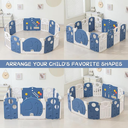 LulliSpace Baby Playpen,for Kids and Toddlers,Kids Activity Centre Safety Play Yard,Indoor&Outdoor Pattern Baby Fence with Game Panel, Safety Lock, Non-Slip Bases, Adjustable Shape,14 Panels