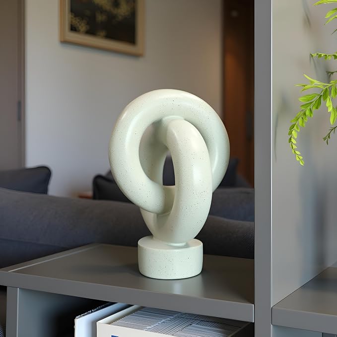 12" Modern Abstract Ring Decorative Sculpture, Knot Sculptures,Home Decor,Coffee Table Statues,Dining Living Room Desk Decor,Light Gray