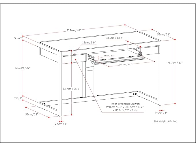SIMPLIHOME Erina SOLID ACACIA WOOD Modern Industrial 48 Inch Wide Small Desk in Distressed Charcoal Brown, For the Office Desk, Writing Table, Workstation and Study Table
