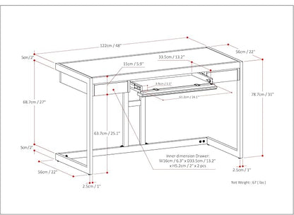 SIMPLIHOME Erina SOLID ACACIA WOOD Modern Industrial 48 Inch Wide Small Desk in Distressed Charcoal Brown, For the Office Desk, Writing Table, Workstation and Study Table