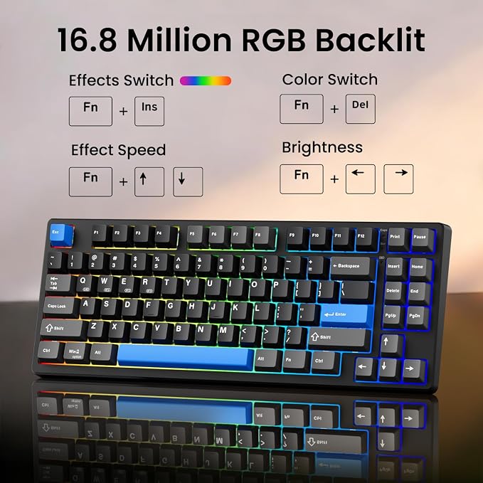 Kisnt KN85 Wireless Mechanical Keyboard, 75% Layout, Bluetooth/2.4GHz/USB-C, Custom RGB Backlit, Hot-Swappable Linear Switch, Creamy Sound for Gaming/Typing (Textured Black)