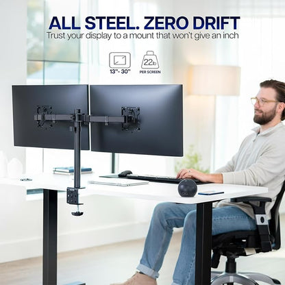 VIVO Dual Monitor Desk Mount, Holds 2 Computer Screens up to 30 inches and 22lbs Each, Heavy Duty Fully Adjustable Steel Stand with C-Clamp and Grommet, Black, STAND-V002 | Black, Articulating, Adjustable Monitor Arm, Grommet or C-Clamp Mounting, Compu...