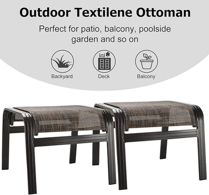 Patio Footstools Outdoor Foot Rest Aluminum Ottomans Samll Seat Wicker Furniture Patio Ottoman 2 Pieces Brown