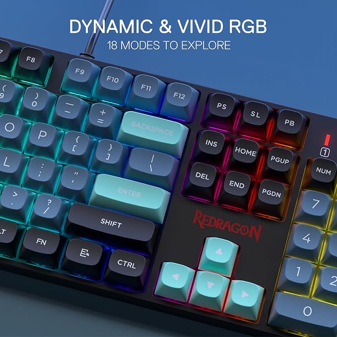 Redragon K582 SE Wired RGB Mechanical Gaming Keyboard, 104-Key, PBT Keycaps | 16.8M Color Immersive eSports Lighting Vibe, Quiet Keystrokes w/ Sound-Absorbing Foam, N-Key Rollover, Customize Software