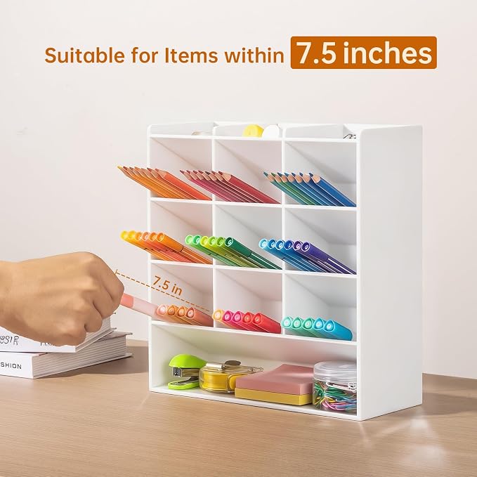 BEYGORM Acrylic Vertical Marker Organizer for 150 Markers, Desk Orgaizer | 13 Compartments Clear Angled Pen & Pencil Holder, Large Stationery & Art Supply Storage for School (10.2 x 9.8 x 4 Inch)