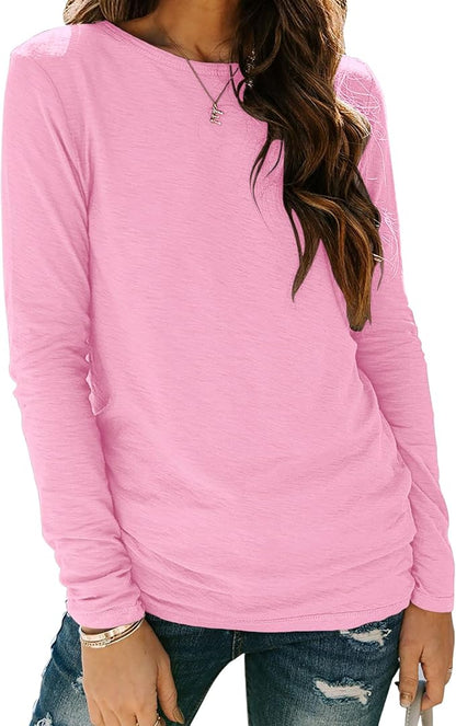 Sherosa Womens T Shirts Long Sleeve Crew Neck Shirts Basic Tee Tops Blouse