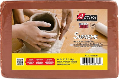 Activa Supreme Artist's Air-Dry Clay, Terracotta, 3.3 lbs (1.5 kg) | Ultra-Fine & Exceptional Plasticity for Studio, Classroom & Hobby Use