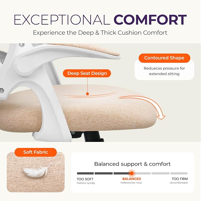 NEO CHAIR Office Desk Gaming Ergonomic Computer Chair with Lumbar Back Support Adjustable Height Swivel Rolling Wheels Flip-up Arms Mesh Chair for Home Vanity (Beige) | Lumbar Support, Height Adjustment, 360° Swivel and Rolling Base, Space-Saving Desig...