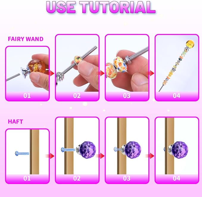 AIPRIDY DIY Crystal Beaded Fairy Wand Garden Stakes Kit, Colorful Decorative Wands with Assembly Guide, 12 or 10 Inch Threaded Rods,Outdoor Garden Decoration Set (238, Rainbow+Diamond Top)