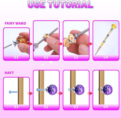 AIPRIDY DIY Crystal Beaded Fairy Wand Garden Stakes Kit, Colorful Decorative Wands with Assembly Guide, 12 or 10 Inch Threaded Rods,Outdoor Garden Decoration Set (238, Rainbow+Inner BubbleTop)