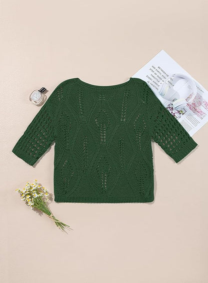 EVALESS Womens Crochet Hollow Out Knit Tops Half Sleeve Spring Summer Sweaters Beach Cover Ups for Women Trendy 2026