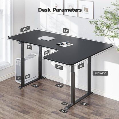 Dripex Standing Desk, 63"/ 71" L Shaped Desk Adjustable Height, Electric Corner Stand Up Desk Large Home Office Desk Computer Workstation, Dual Motor Sit Stand Desk 4 Legs, Super Stable