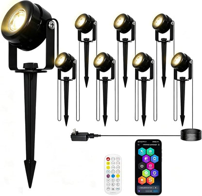 HISTAR Low Voltage Landscape Lighting with Bluetooth App Control & Remote, Outdoor Spot Lights for Fence Tree Pathway Lawn Decor, IP65 Waterproof All-in-One Permanent Outdoor Lights (8pack-RGBW)