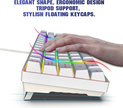 Snpurdiri 60% Percent Gaming Keyboard (68 Keys, White) | Compact RGB Backlit Ergonomic Small Mini Keyboard for Windows, PC, Laptop, Gaming