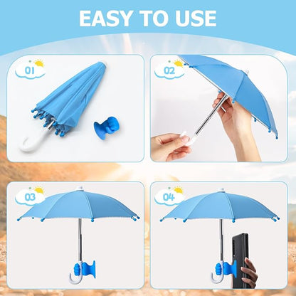 Phone Umbrella Stand, Sun Shade Mini Umbrella for Cell Phone with Adjustable Fist Style Suction Cup, Universal Anti-Glare Sun Visor for Outdoor