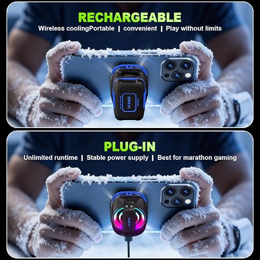 Cell Phone Cooler for Gaming, Magnetic Portable Radiator with RGB Lights, 3000mAh Rechargeable Battery, Compatible with iPhone, iPad, Android