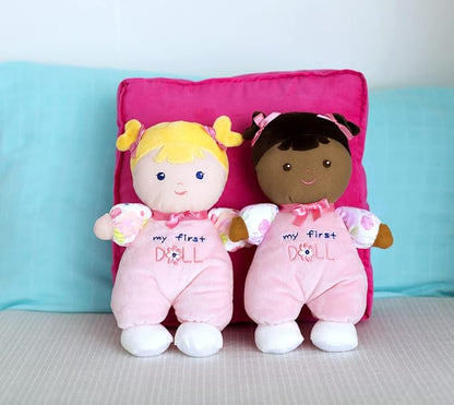 Baby Starters Plush 10 inch Snuggle Buddy My First Baby Doll with Embroidery, Blonde Hope, Pink