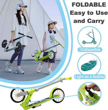 Kick Scooter for Ages 6+,Kid, Teens & Adults, Foldable, Lightweight 8IN Big Wheel Scooters -Max Load 260 LBS, Height Adjustable, Bearing ABEC9