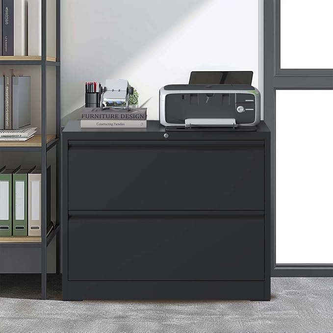 KEIKI 2 Drawer Lateral File Cabinet with Lock, Metal Filing Cabinet, Wide Storage for Letter/Legal/A4/F4, Anti-Tilt Safety, Quiet Full-Extension Slides for Home Office, Black