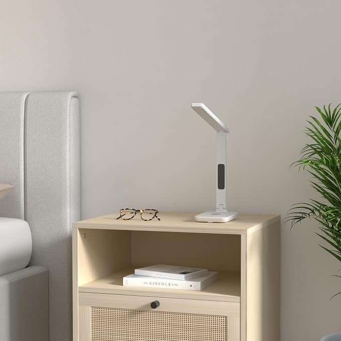 LED Desk Lamp with Wireless Charger, USB Charging Port, Office Table Lamp with Clock, Alarm, Date, Temperature for Home Office, White