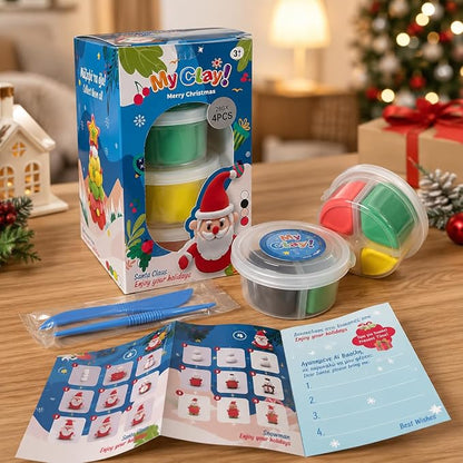 Air Dry Clay for Kids, 4 Christmas Mini Modeling Clay Sets, DIY Snowman Model Magic Clay Kit with Tools & Tutorials, Christmas Stocking Stuffers for Kids, Creatible Art Crafts Toys Gifts Xmas Gift
