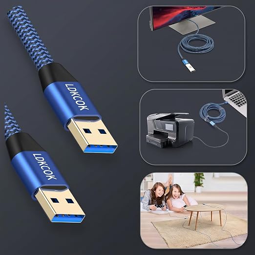 USB to USB Cable 15FT, Durable Braided USB 3.0 Male to Male Type A to Type A Data Transfer Cable, Compatible with Hard Drive, Laptop, DVD Player, TV, USB Hub, Monitor, Camera, Set-Top Box