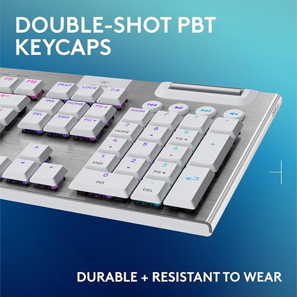 Logitech G915 X Lightspeed Wireless Gaming Keyboard (Tactile) - White | Low-Profile, Double-Shot PBT Keycaps, Fully Programmable Keys, RGB Backlighting, Sleek Aluminum Finishing, GL Brown