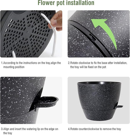 12/10/9 inch Large Self Watering Pots, Planter, Plant Pots with Mesh Drainage Holes for Indoor Outdoor Garden Plants, Plastic Flower Pots with Removable Deep Reservoir, Speckled Black