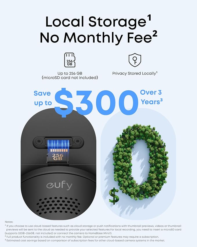 eufy Security Indoor/Outdoor Camera C31(2-Pack), P66, Spotlight-Free Color Night Vision, 360° Coverage View, AutoTracking,Human/Vehicle/Pet/Cry Detection, 24/7 Recording, Black (No Subscription)