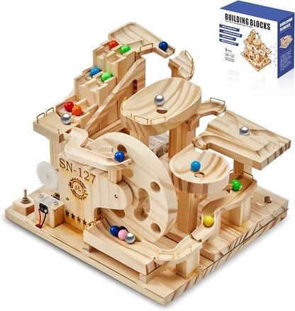 Losbenco Wooden Marble Run Electric Motorized, Electric Model Kit Marble Run Brain Teaser Wooden Puzzles Building Toy, 3D Wooden Puzzles for Adults and Kids to Build