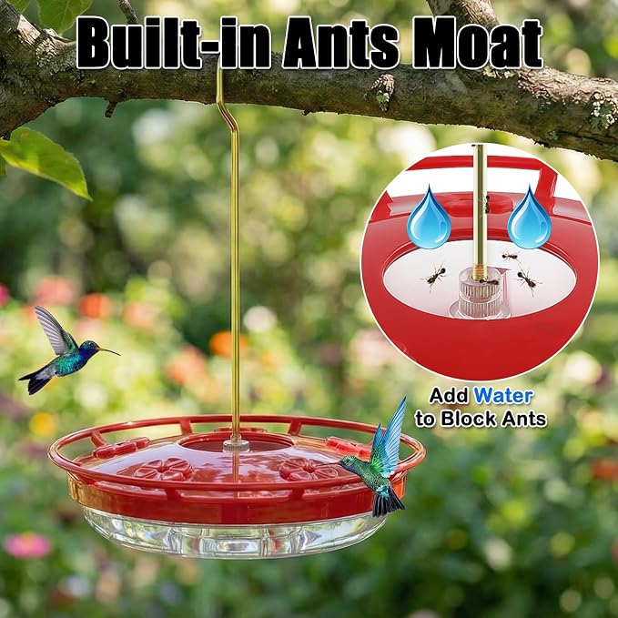 FEED GARDEN Hummingbird Feeders for Outdoors, 2 Pack 16oz Leak-Proof Dish-Style Nectar Feeder Built-in Ant Moat, 5 Feeding Ports, Wide Mouth Easy Clean, BPA-Free Garden Décor Gifts