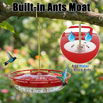 FEED GARDEN Hummingbird Feeders for Outdoors, 2 Pack 16oz Leak-Proof Dish-Style Nectar Feeder Built-in Ant Moat, 5 Feeding Ports, Wide Mouth Easy Clean, BPA-Free Garden Décor Gifts