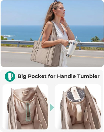 BAGSMART Boxy Tote Bag for Women, Crossbody Work Bag with Zipper | 3 Sizes Small Mini Tote Bag, Inner Tumbler Pocket Crush Bow Should Bag for Travel Work College