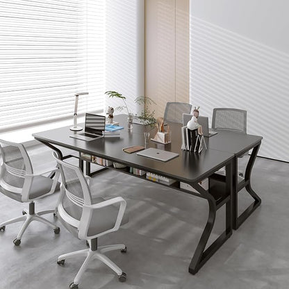 OSCHF 71-Inch Extra Long Desk with Storage Shelf, Black | Double Long Writing Table, Space-saving, 2-Person Workstation, Modern Study Work Computer Desk, For Home Office