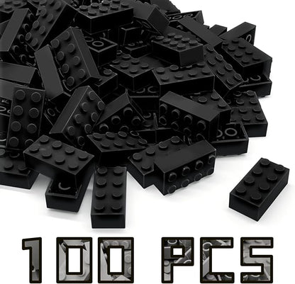 Classic Building Brick 2x4 100 Pieces, Compatible with LEGO 3001 Bulk Block Set, Creative Building Toy DIY, Suitable for Boys Girls and Teenagers Aged 6+ (Black)