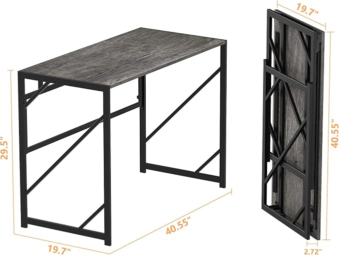 Elephance Folding Desk Writing Computer Desk for Home Office No-Assembly | Study Office Desk,Foldable Table for Small Spaces,39.4 Inch,Black Oak