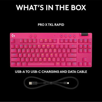 Logitech G PRO X TKL Rapid Gaming Keyboard (Hall-Effect) - Magenta | Hall-Effect Magnetic Analog Switches with Rapid Trigger, Lightsync RGB, Detachable USB-C Cable, Volume Roller & Media Buttons