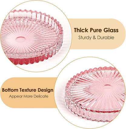 Modern Clear Coaster Set of 5- Glass Coasters for Drinks Crystal Coasters Round Cup Coaster Coffee Table Decor for Office, Kitchen, Bar, Dining Room, Living Room, Patio(Clear Pink)