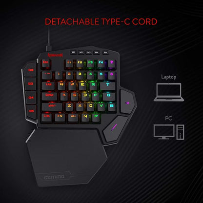 Redragon K585 Wired One-Handed RGB Gaming Keypad, Tactical 42-Key Layout | On Board 28 Combo Slots 4 Profiles Keyboard, USB Pass-Through Port, 16.8M Colors, Swap-Ready Socket, Detachable Wrist Rest