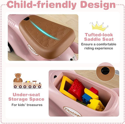 Costzon Ride On Push Car for Toddlers, Classic Kids Foot-to-Floor Sliding Car With Steering Wheel, Horn & Under Seat Storage, Ride On Toy for Boys Girls 18-36 Months (Pink)