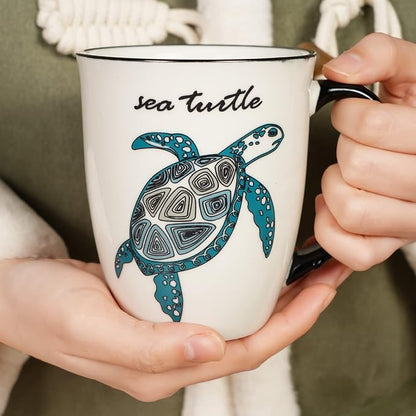 Sea Turtle Heat Changing Coffee Mug - Color Changing Mug - Ceramic Coffee Mug for Men Women Black and White