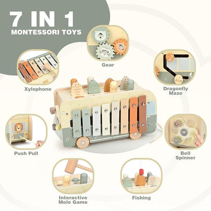 Vanplay Montessori Toys for 1 Year Old - Wooden Hammering Pounding Toys for One Year Old Girls Boy Gifts, 7 in 1 Learning Activities for Baby First Christmas Birthday Gifts for Toddlers 1-3-2-4