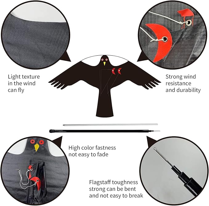 Bird Hawk Flying Kite with Pole Crops Farm Protector Bird Scarer Flying Kite with 4m Pole-Style C