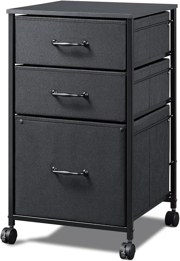DEVAISE Mobile File Cabinet, Rolling Printer Stand with 3 Drawers, Fabric Vertical Filing Cabinet fits A4 or Letter Size for Home Office, Black