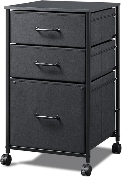DEVAISE Mobile File Cabinet, Rolling Printer Stand with 3 Drawers, Fabric Vertical Filing Cabinet fits A4 or Letter Size for Home Office, Black