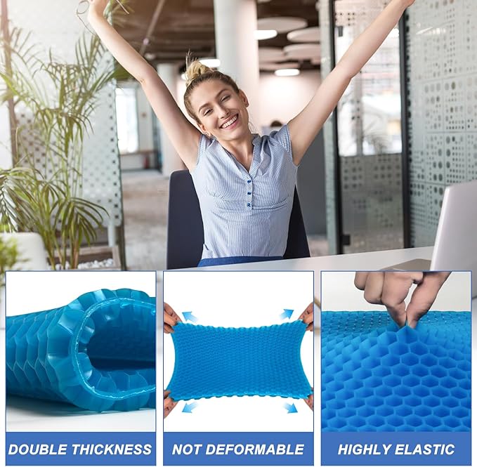 Gel Seat Cushion for Long Sitting - 20" x 20" x 1.8" (Extra Thick＆Soft) Gel Cushion for People Over 140 lbs, Pressure Relief Cushion for Office Chair, Egg Cushions for Wheelchair, Gel Pad for Car