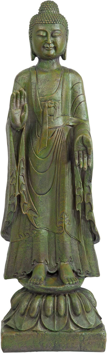 Design Toscano Enlightened One Asian Decor Indoor/Outdoor Garden Statue, 12 inches Wide, 40 inches Tall, Cast Stone Resin, Green Bronze Finish