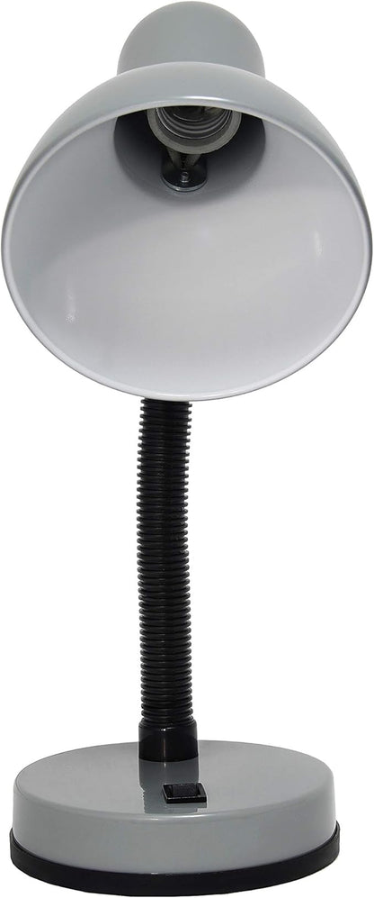 Simple Designs LD1003-SLV Basic Metal Desk Lamp with Flexible Hose Neck for Office, Living Room, Bedroom, College Dorm, Bookshelf, Silver