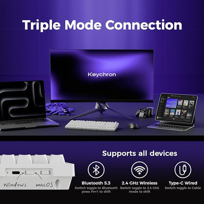Keychron V5 Ultra 96% Wireless Mechanical Keyboard with 8000Hz Polling Rate & NKRO, Hot-Swappable RGB, Brown Switches, 97 Keys, 2.4GHz/Bluetooth/Wired, OSA PBT Keycaps, for Mac/Win/Linux - White